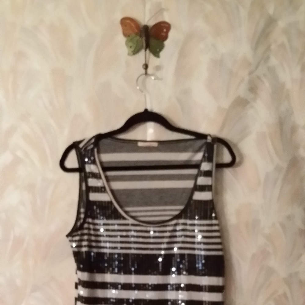 Black & White Stirp clear sequences dress